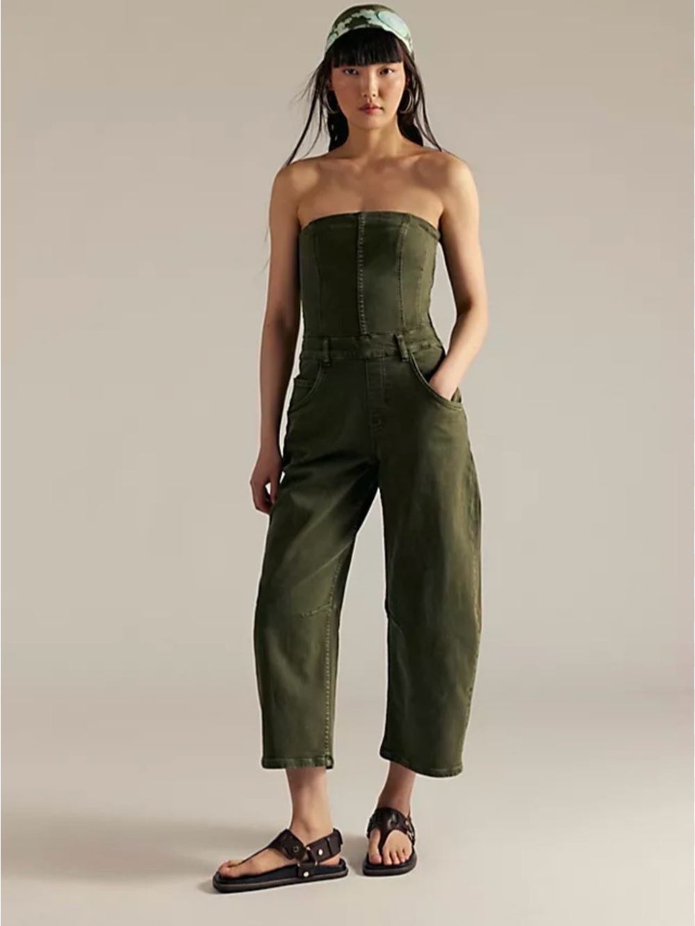 We The Free Olive Strapless Utility Jumpsuit - Picture 1 of 2